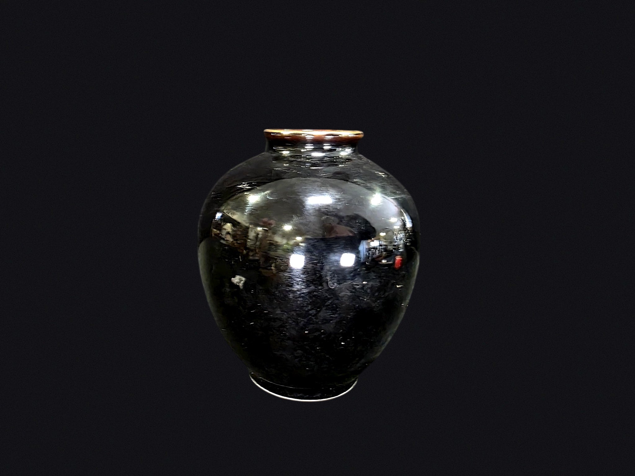 Japanese Black Porcelain Peacock Vase c1980