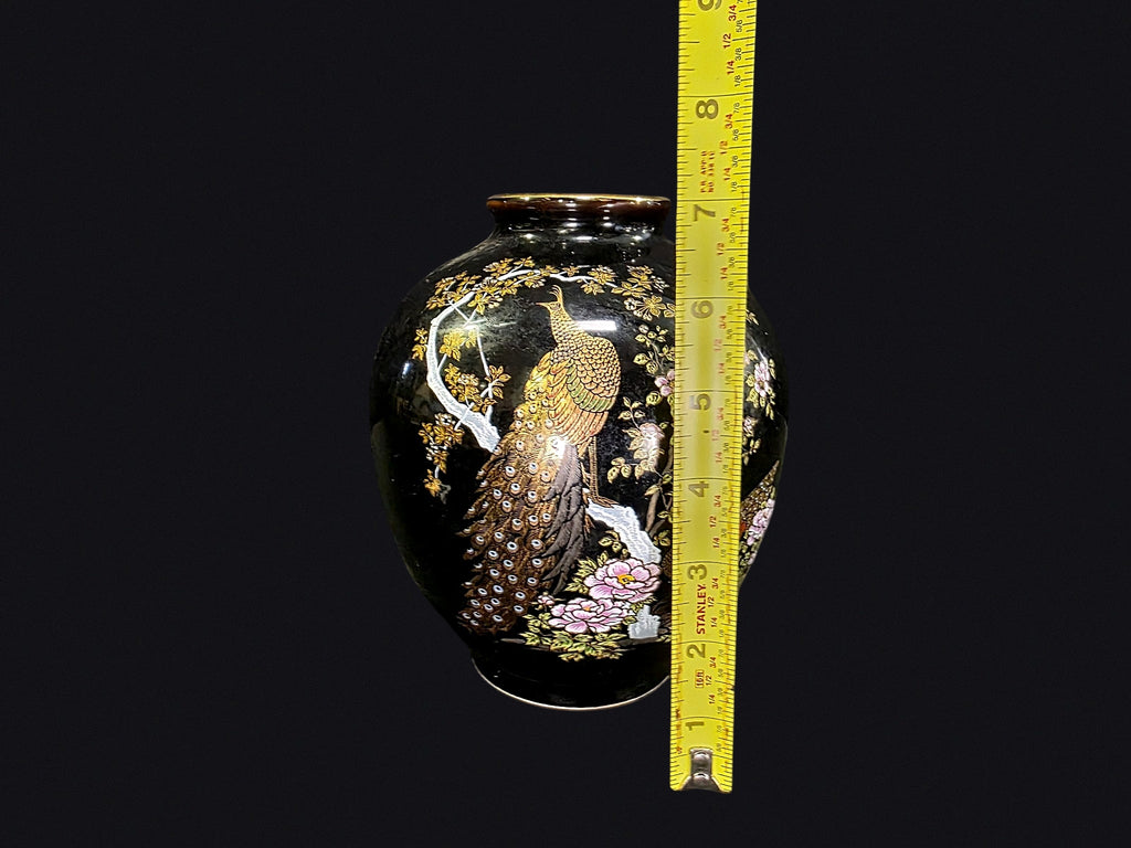 Japanese Black Porcelain Peacock Vase c1980