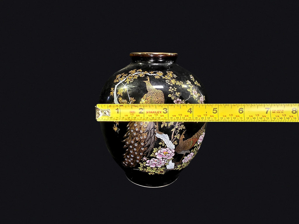 Japanese Black Porcelain Peacock Vase c1980