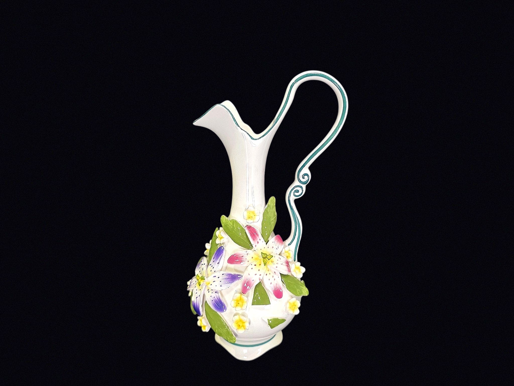 Hand Painted Porcelain Applied Flower Ewer