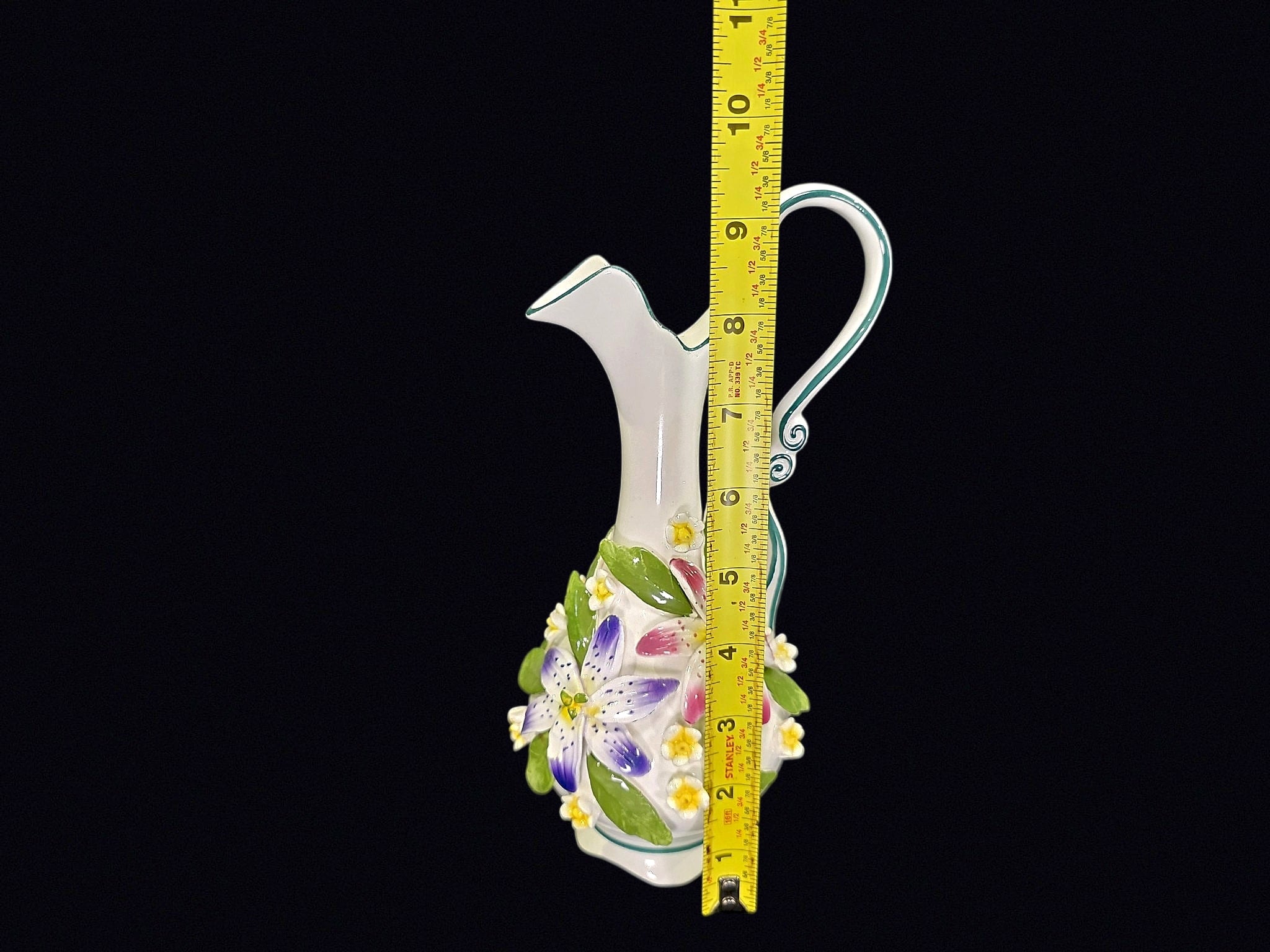 Hand Painted Porcelain Applied Flower Ewer