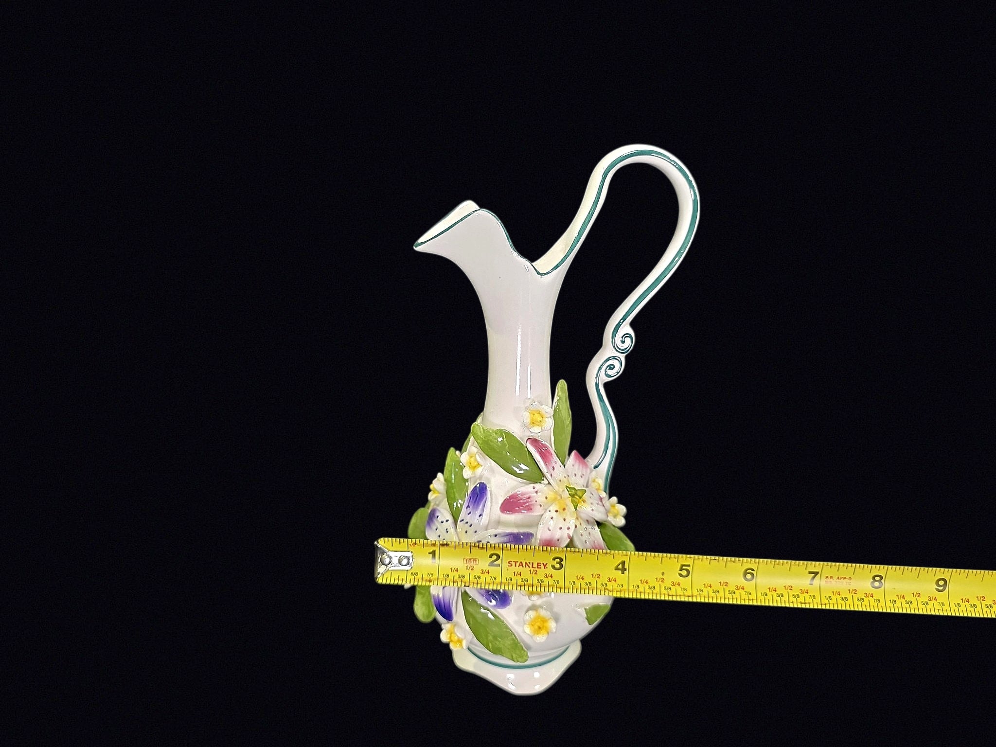 Hand Painted Porcelain Applied Flower Ewer