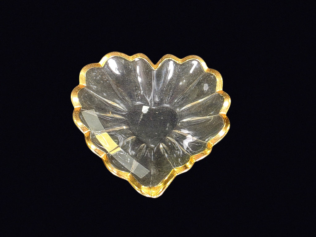 Heart Form Glass Dish Gilt Rim Mid 20th C