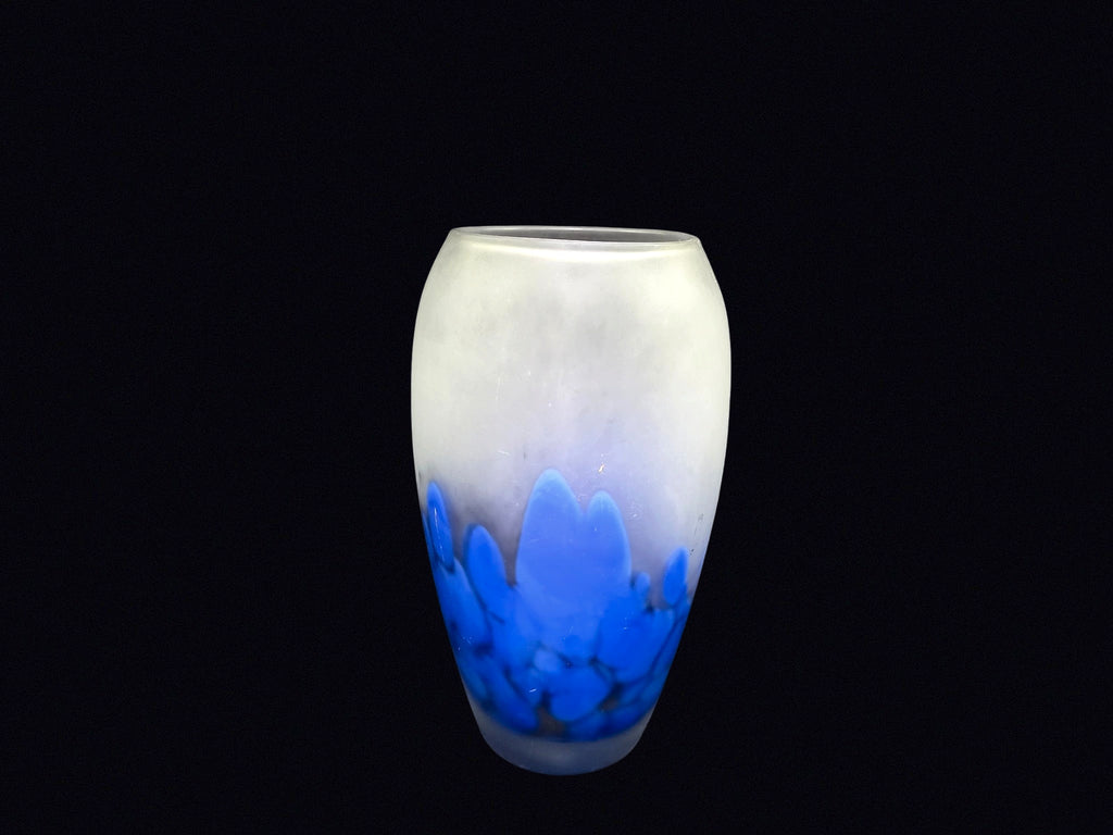 Frosted Art Glass Vase Blue Mottled Late 20th C