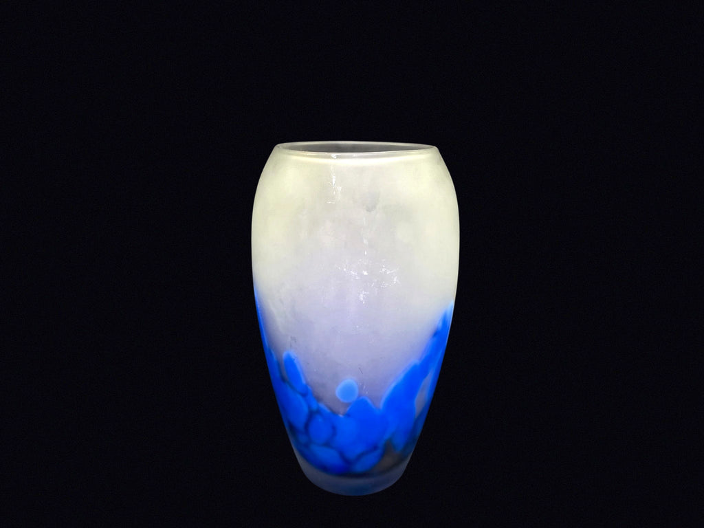 Frosted Art Glass Vase Blue Mottled Late 20th C