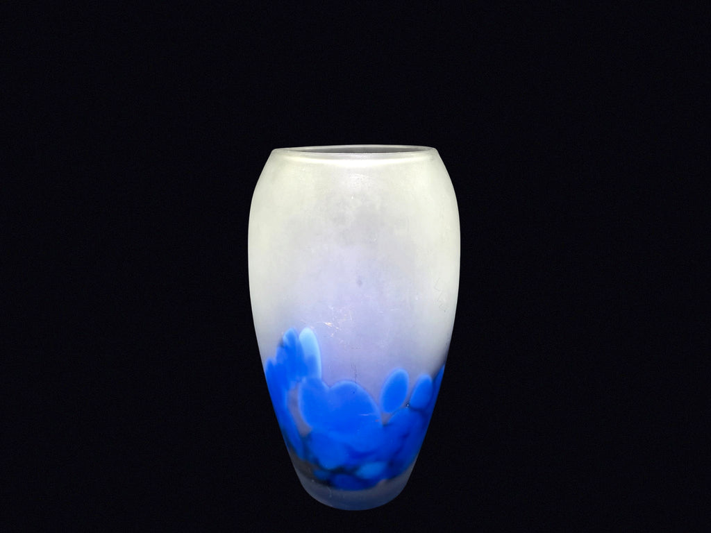 Frosted Art Glass Vase Blue Mottled Late 20th C