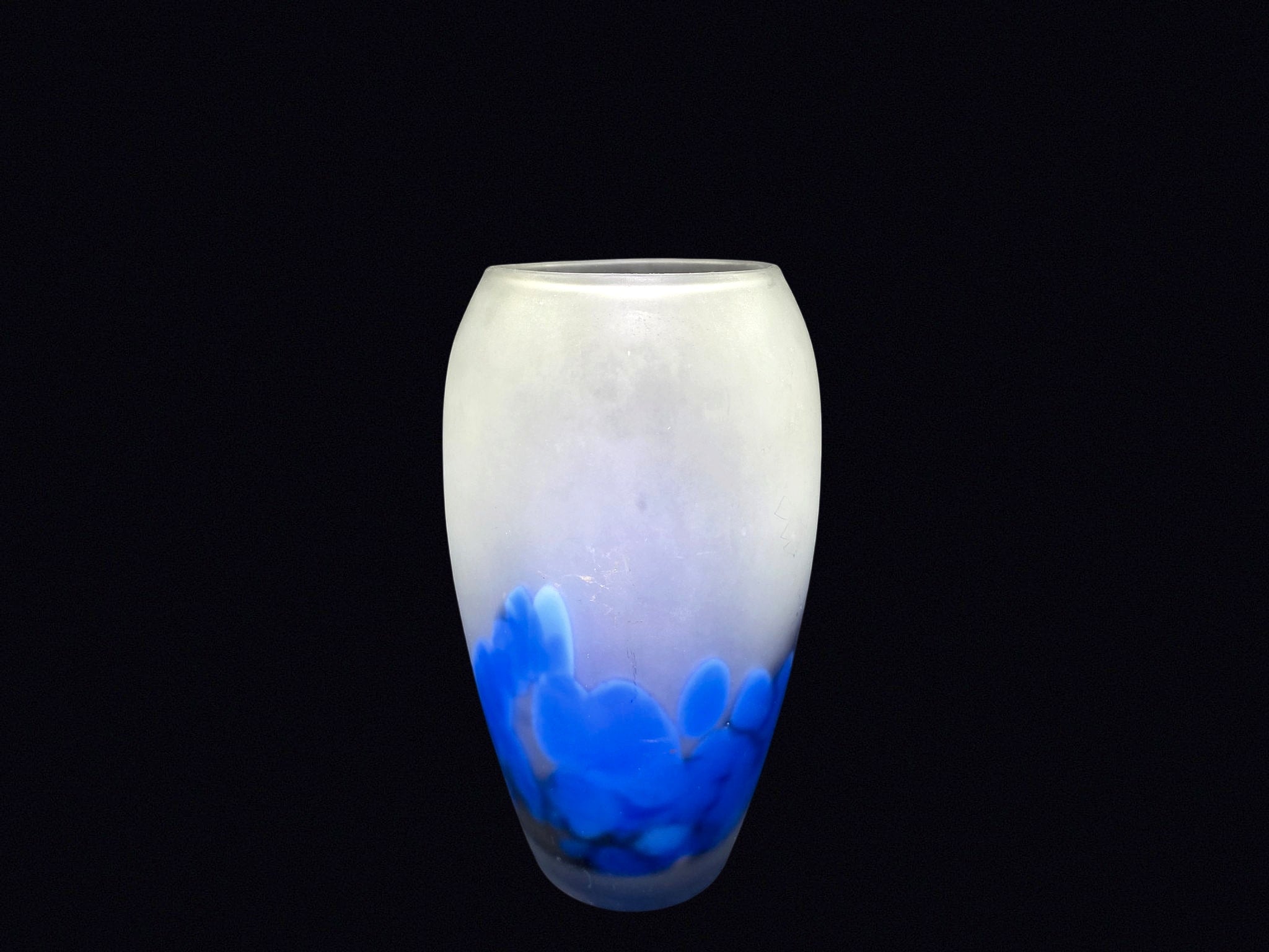 Frosted Art Glass Vase Blue Mottled Late 20th C