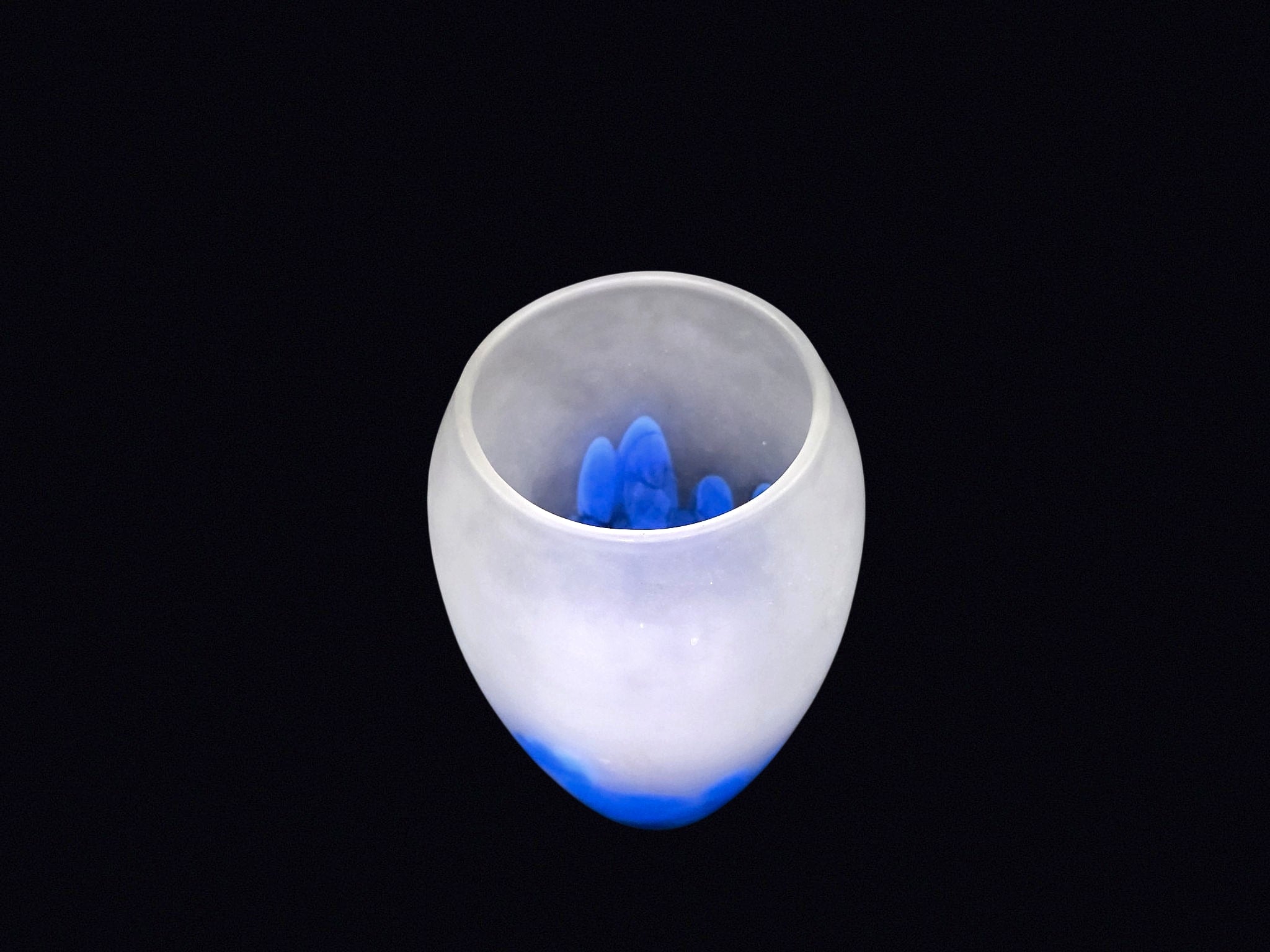 Frosted Art Glass Vase Blue Mottled Late 20th C