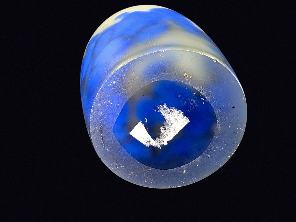 Frosted Art Glass Vase Blue Mottled Late 20th C