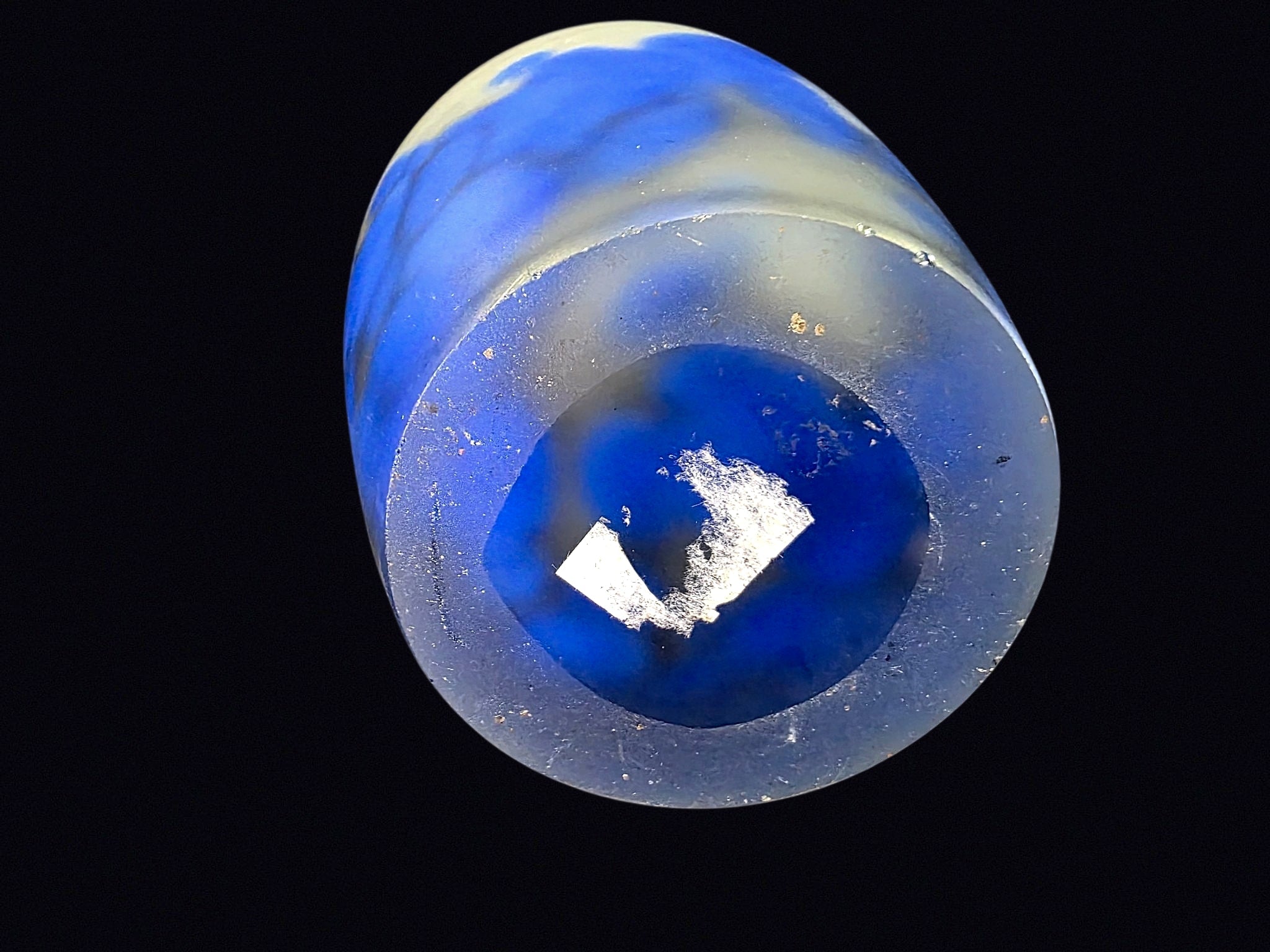Frosted Art Glass Vase Blue Mottled Late 20th C