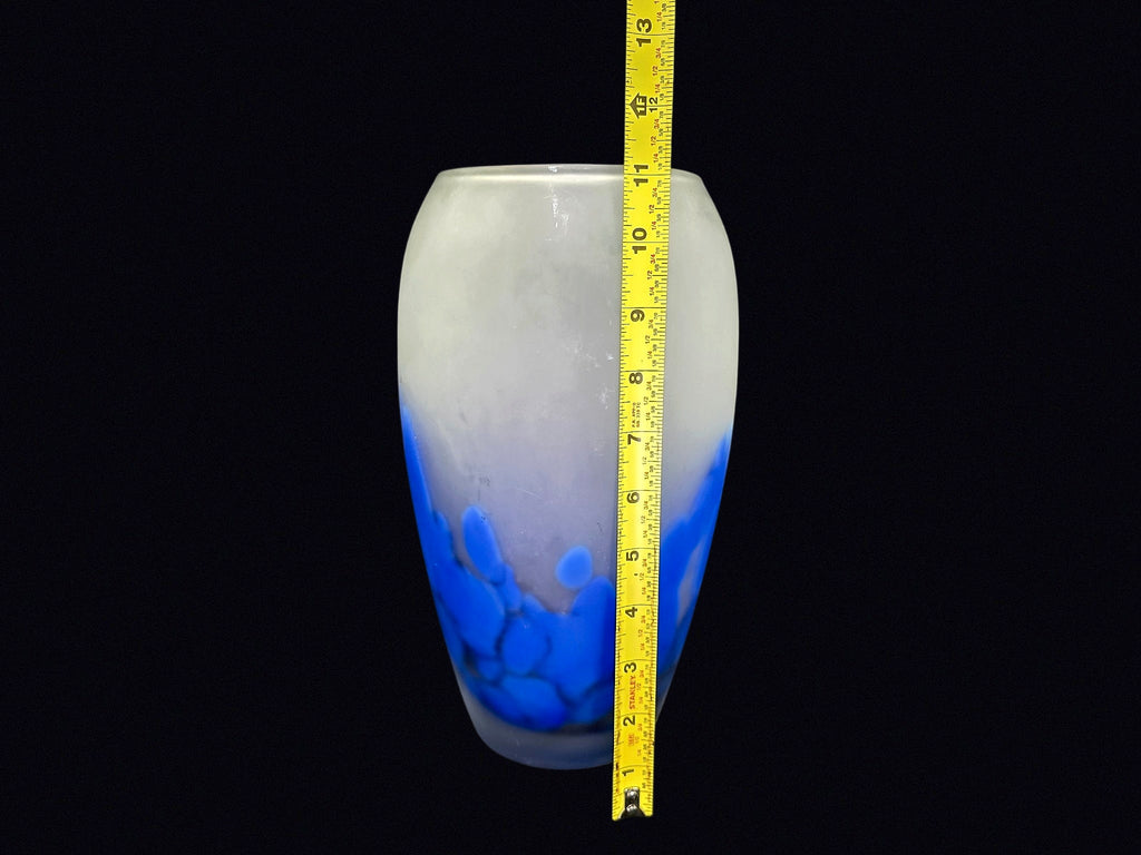 Frosted Art Glass Vase Blue Mottled Late 20th C