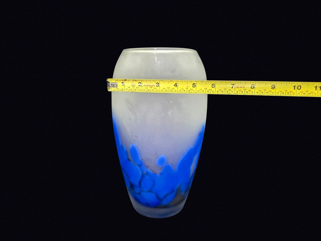 Frosted Art Glass Vase Blue Mottled Late 20th C