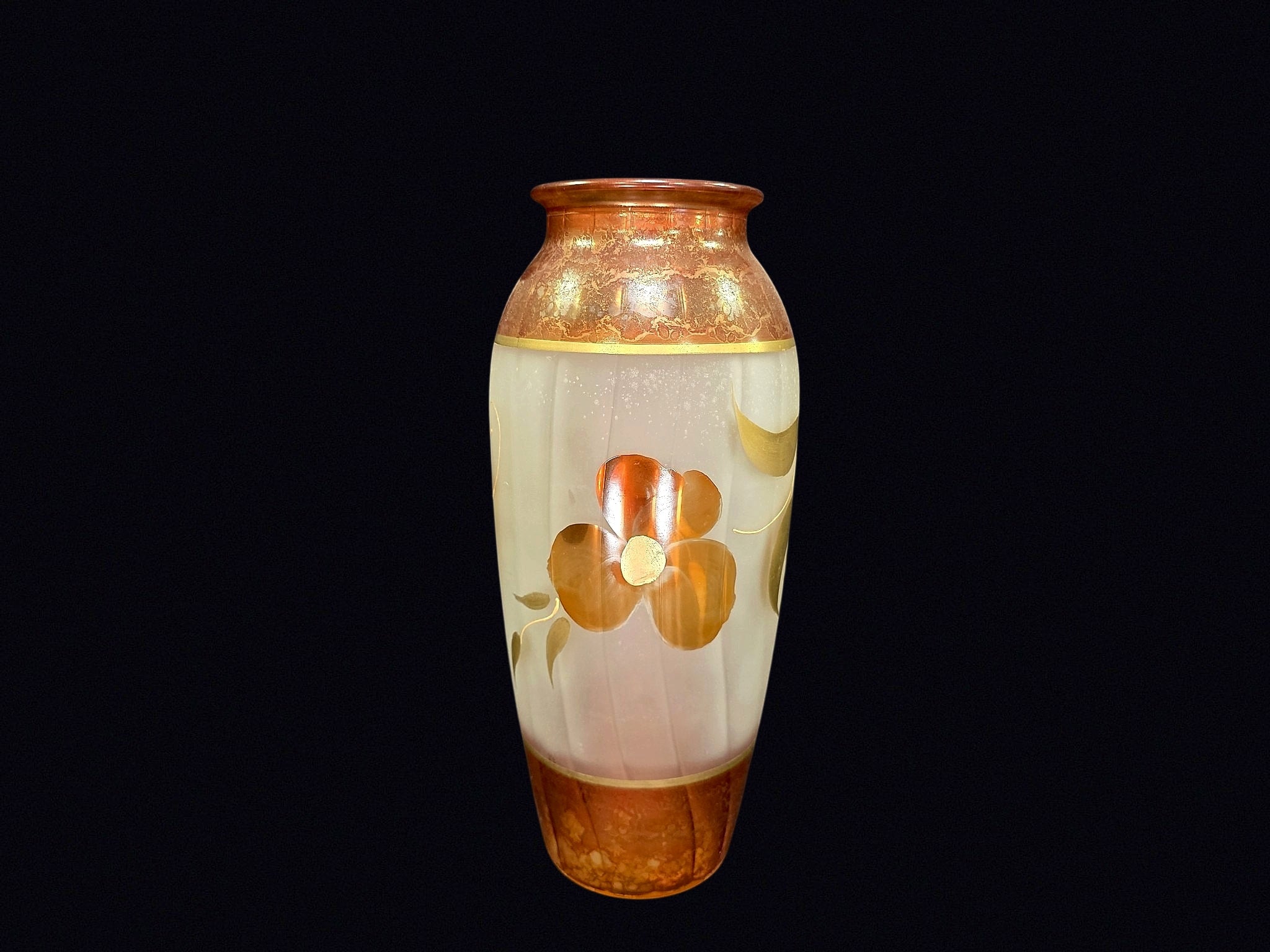Bohemian Frosted Glass Vase Gilt Floral