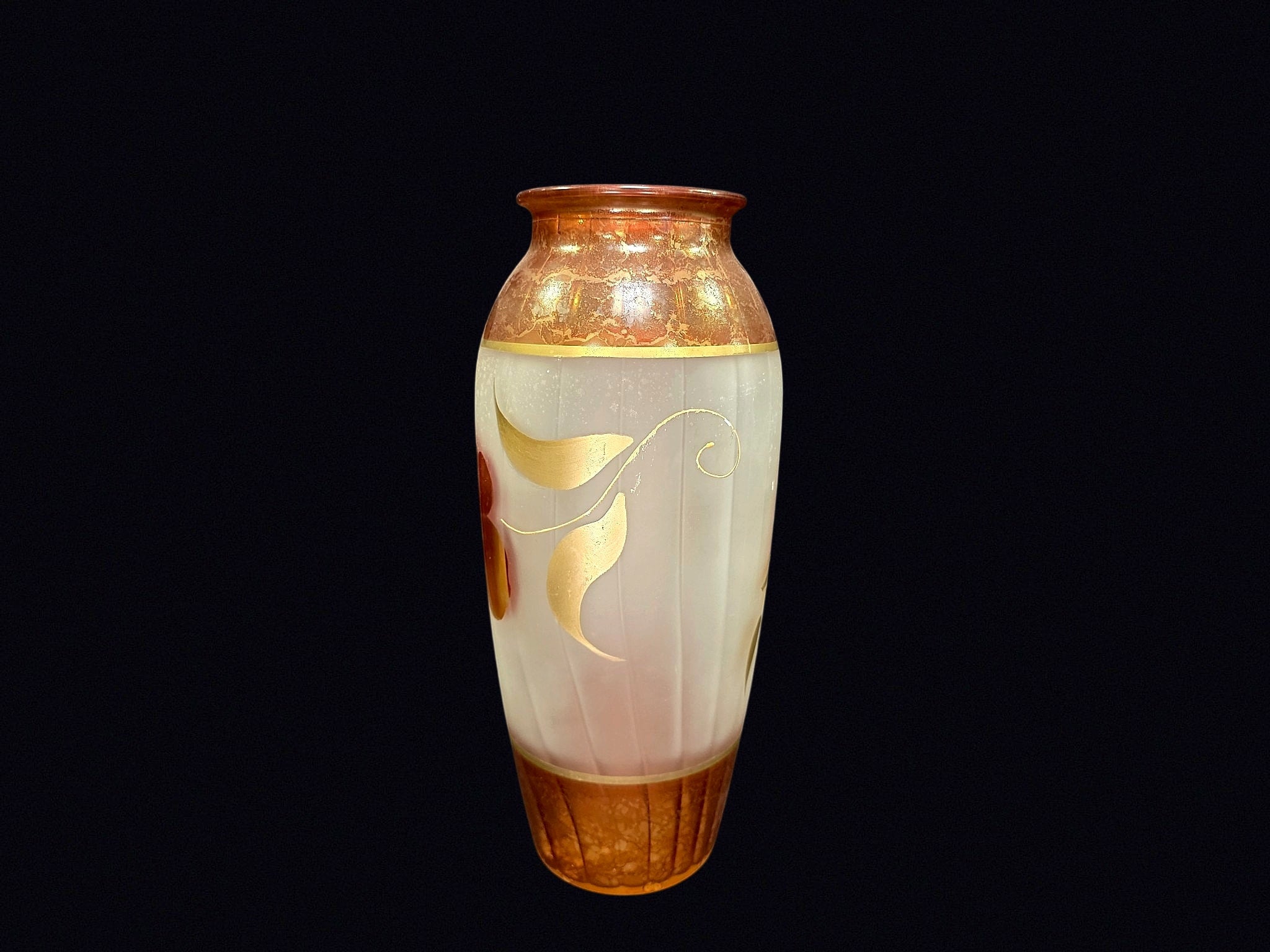Bohemian Frosted Glass Vase Gilt Floral