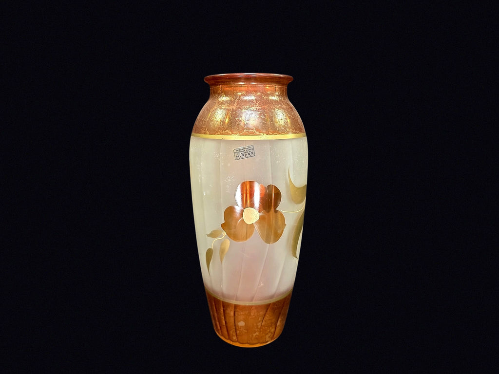 Bohemian Frosted Glass Vase Gilt Floral
