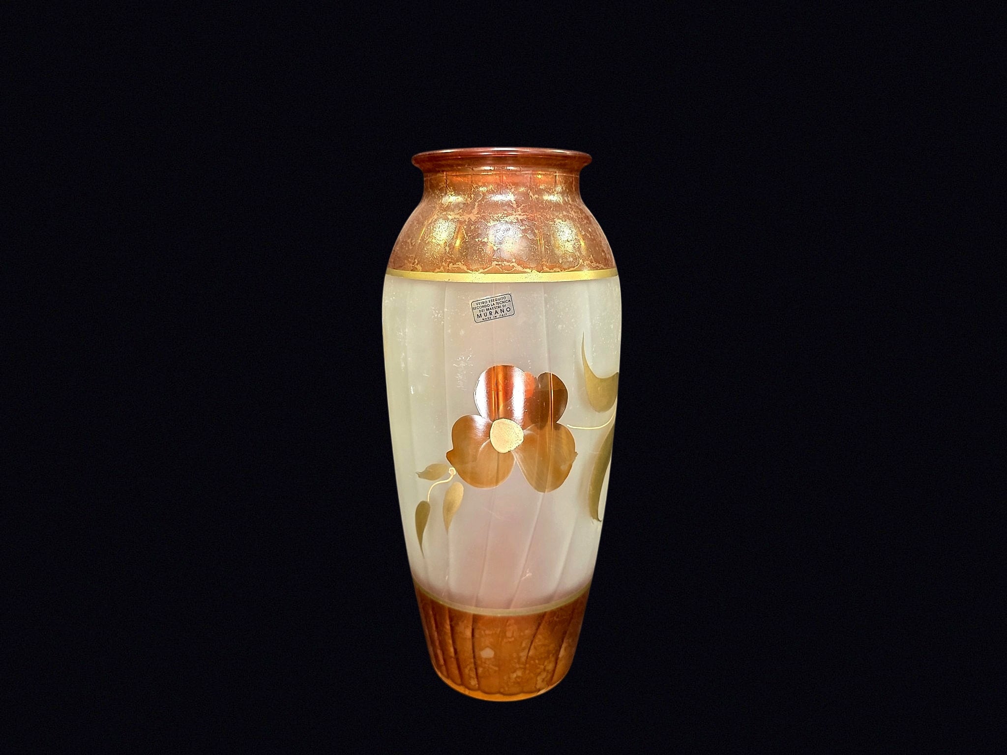 Bohemian Frosted Glass Vase Gilt Floral