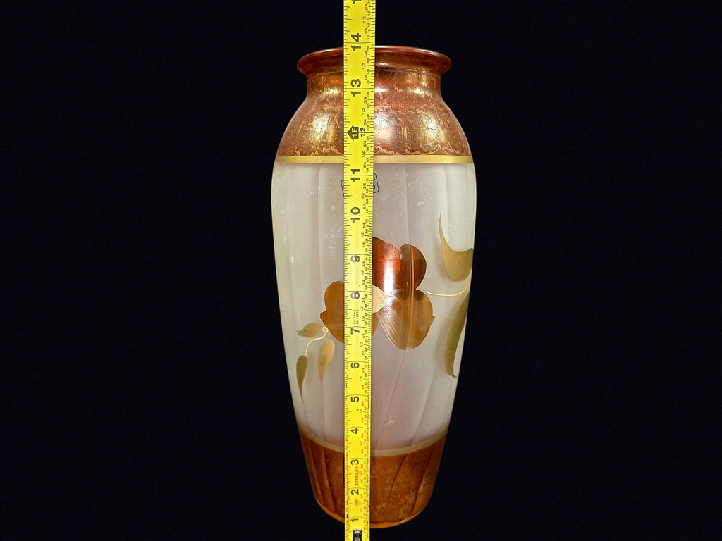 Bohemian Frosted Glass Vase Gilt Floral