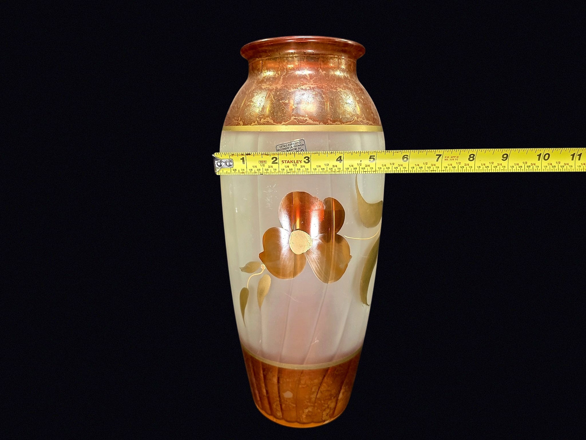 Bohemian Frosted Glass Vase Gilt Floral
