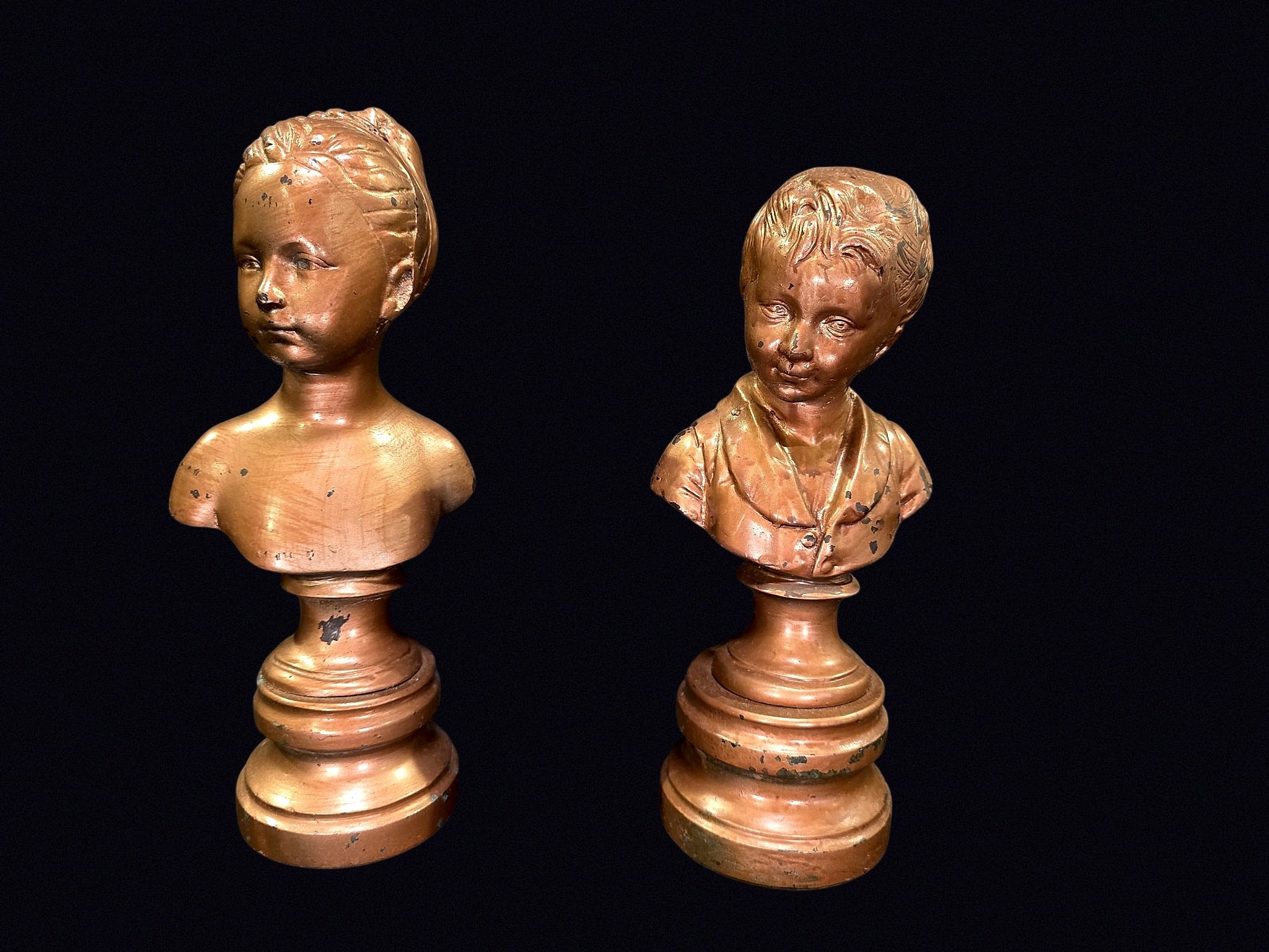 Brongniart Child Busts Pair After Houdon Plaster