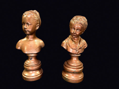 Brongniart Child Busts Pair After Houdon Plaster