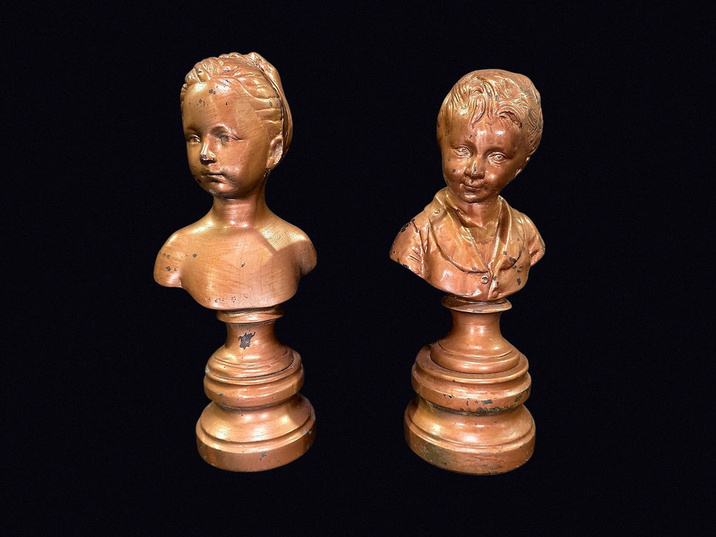 Brongniart Child Busts Pair After Houdon Plaster