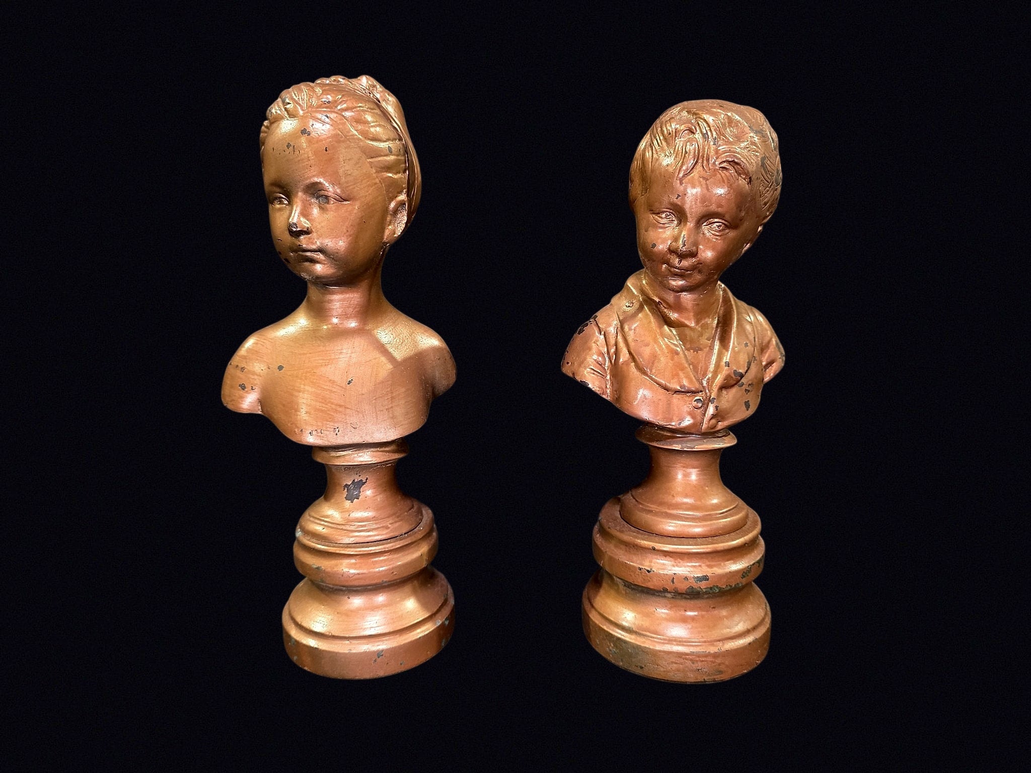 Brongniart Child Busts Pair After Houdon Plaster