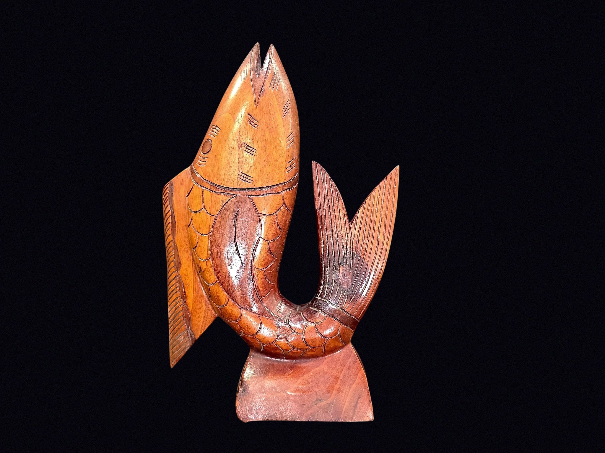 Carved Hardwood Fish Sculpture Mid 20th C