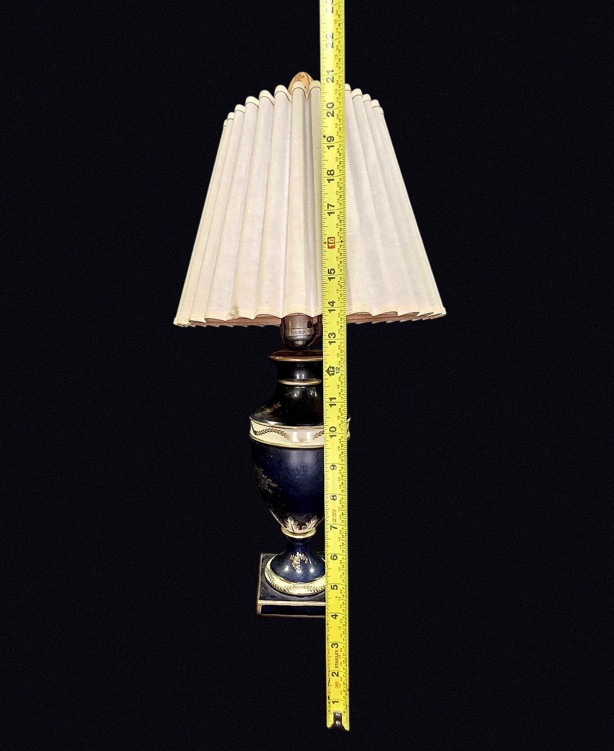 Cobalt Porcelain Urn Lamp Gilt Floral Mid-20thC