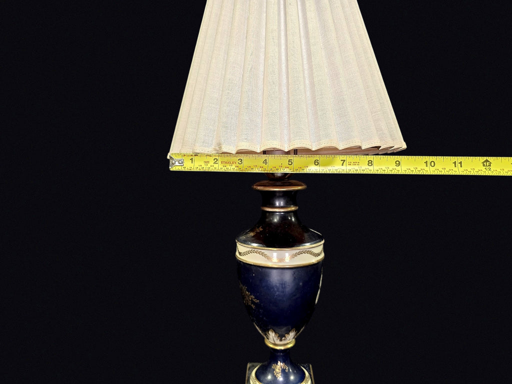 Cobalt Porcelain Urn Lamp Gilt Floral Mid-20thC