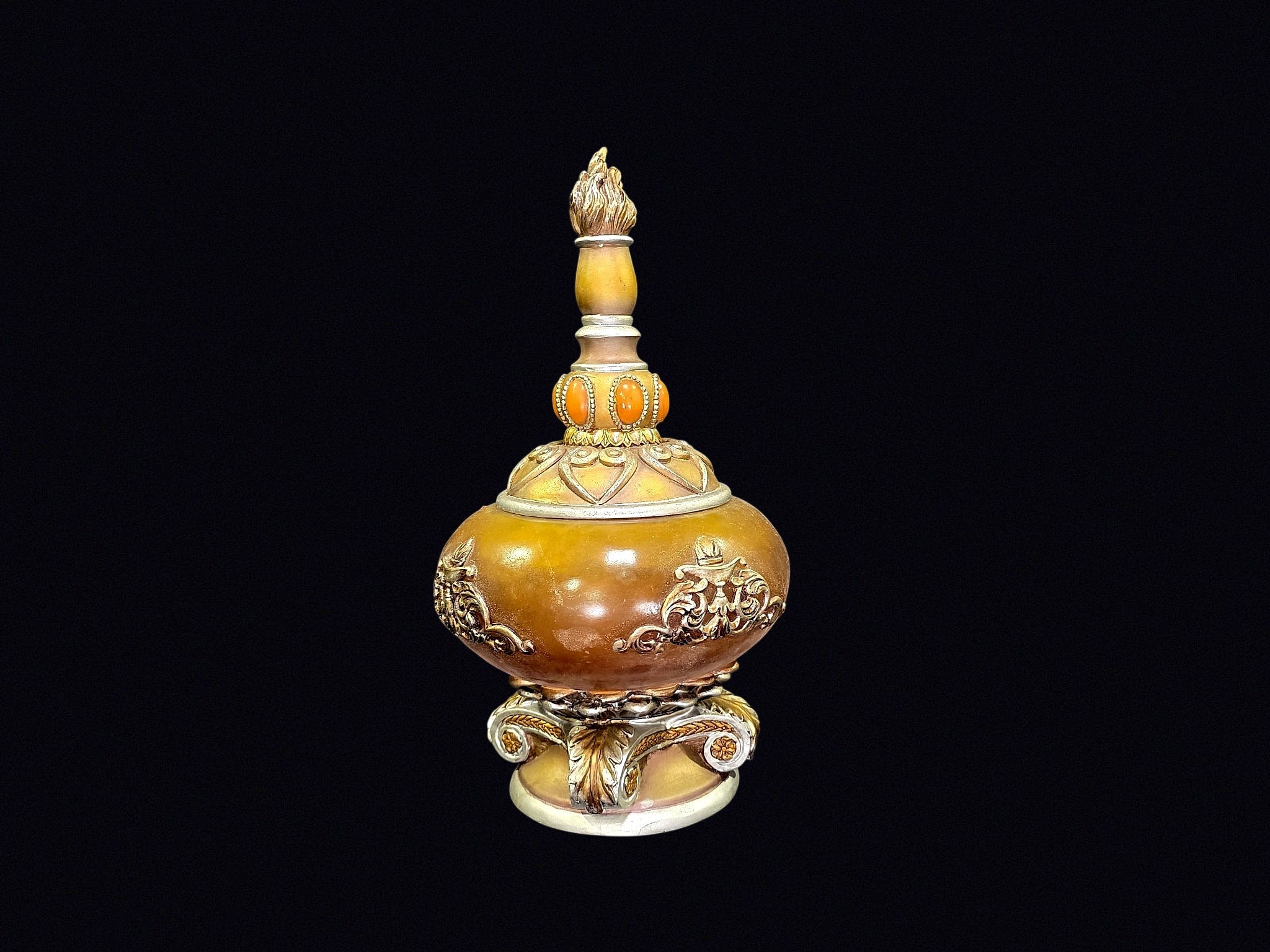 Resin Lidded Urn Faux Amber Flame Finial