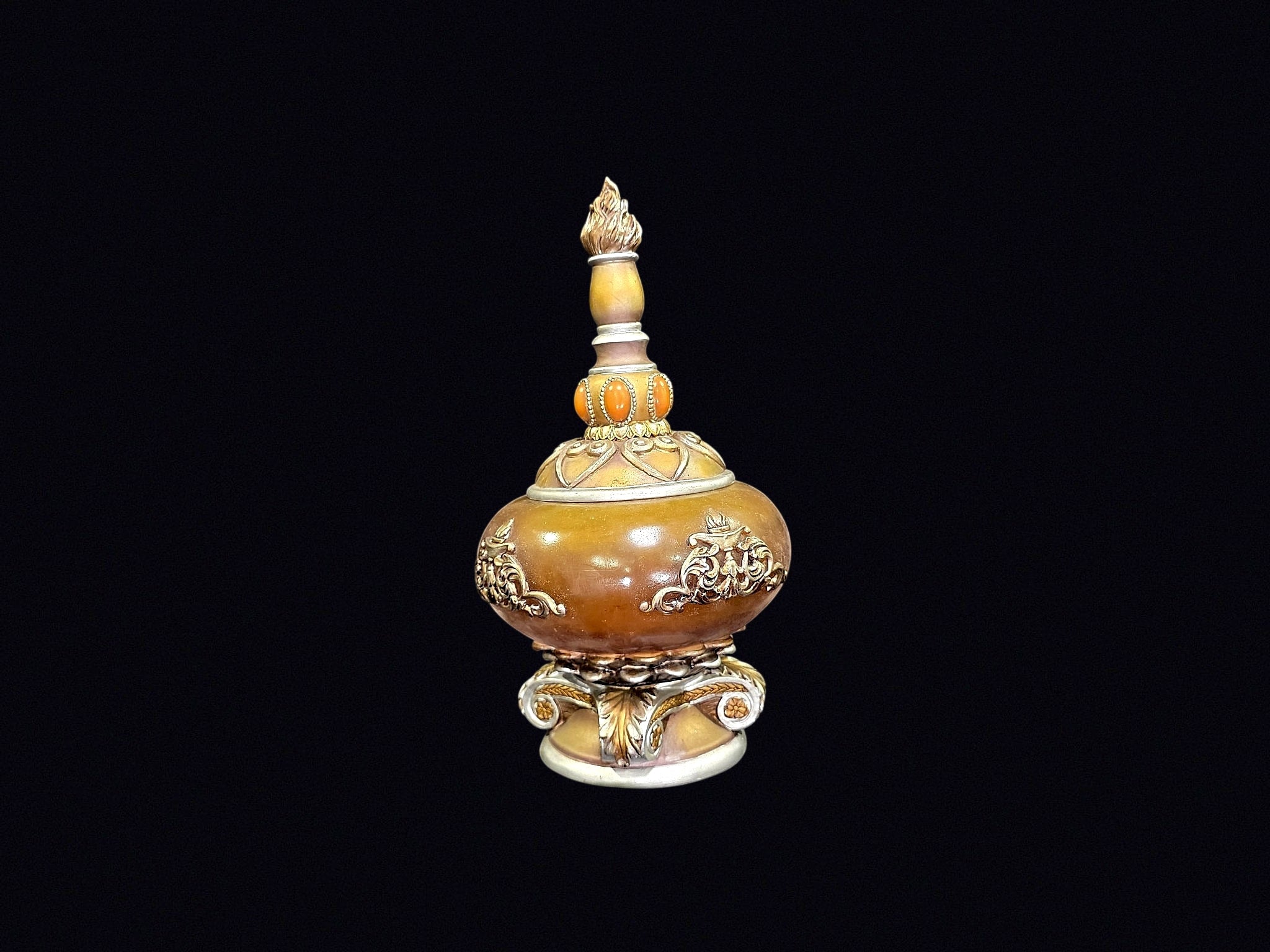 Resin Lidded Urn Faux Amber Flame Finial