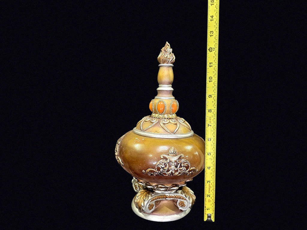 Resin Lidded Urn Faux Amber Flame Finial