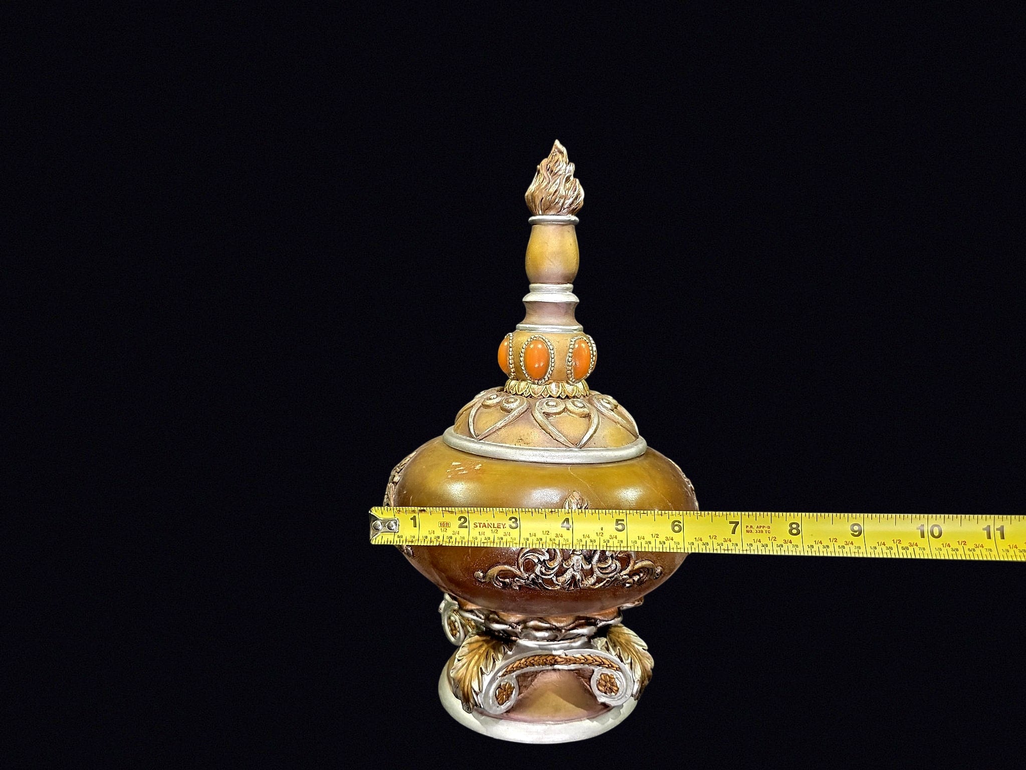 Resin Lidded Urn Faux Amber Flame Finial