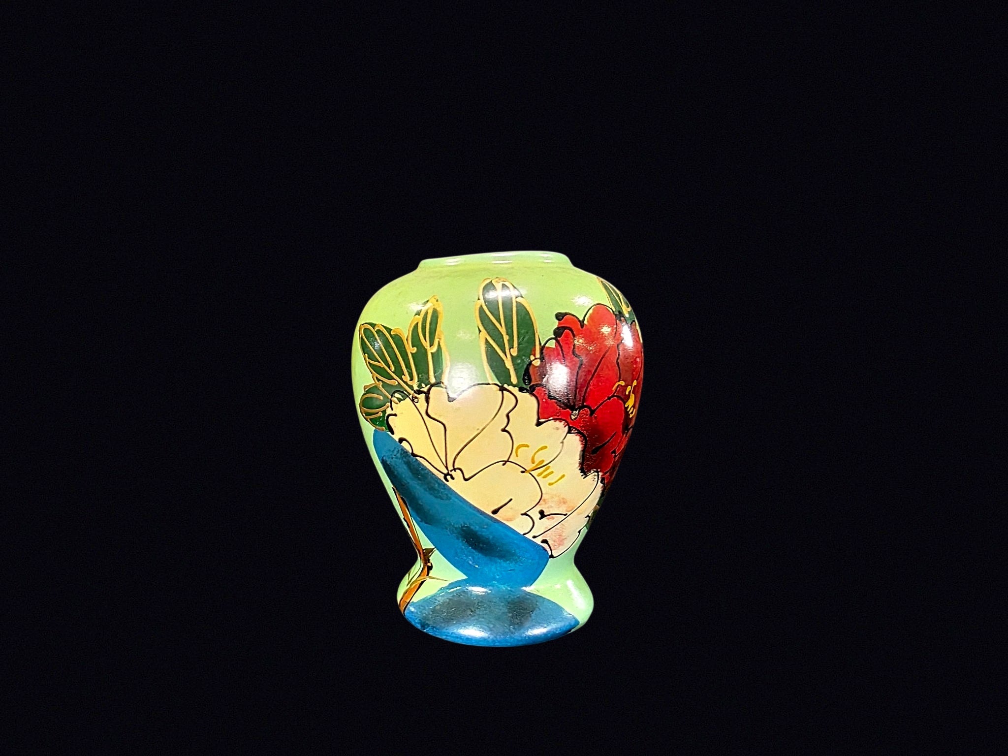 Midcentury Hand Painted Floral Pottery Vase