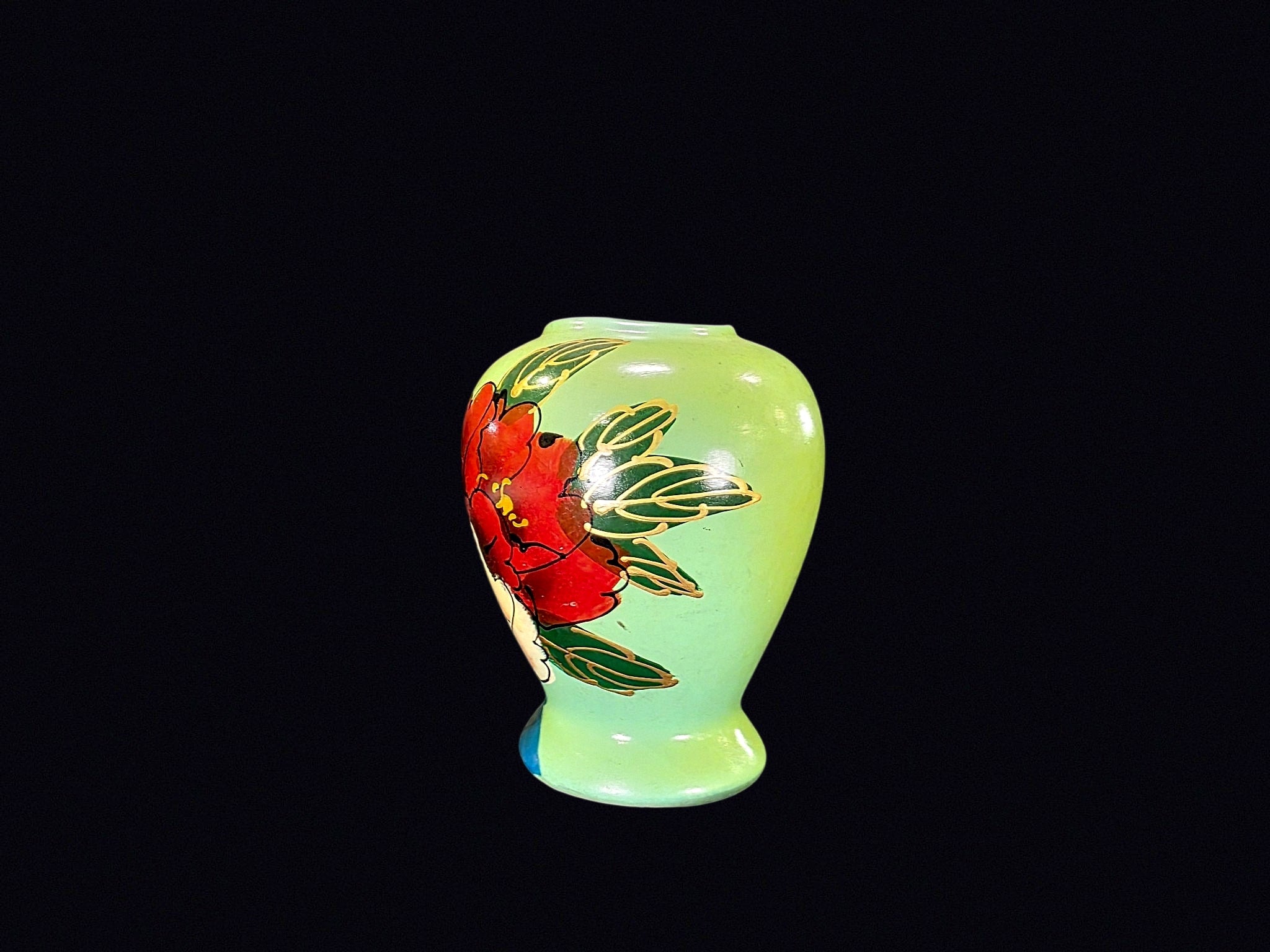 Midcentury Hand Painted Floral Pottery Vase