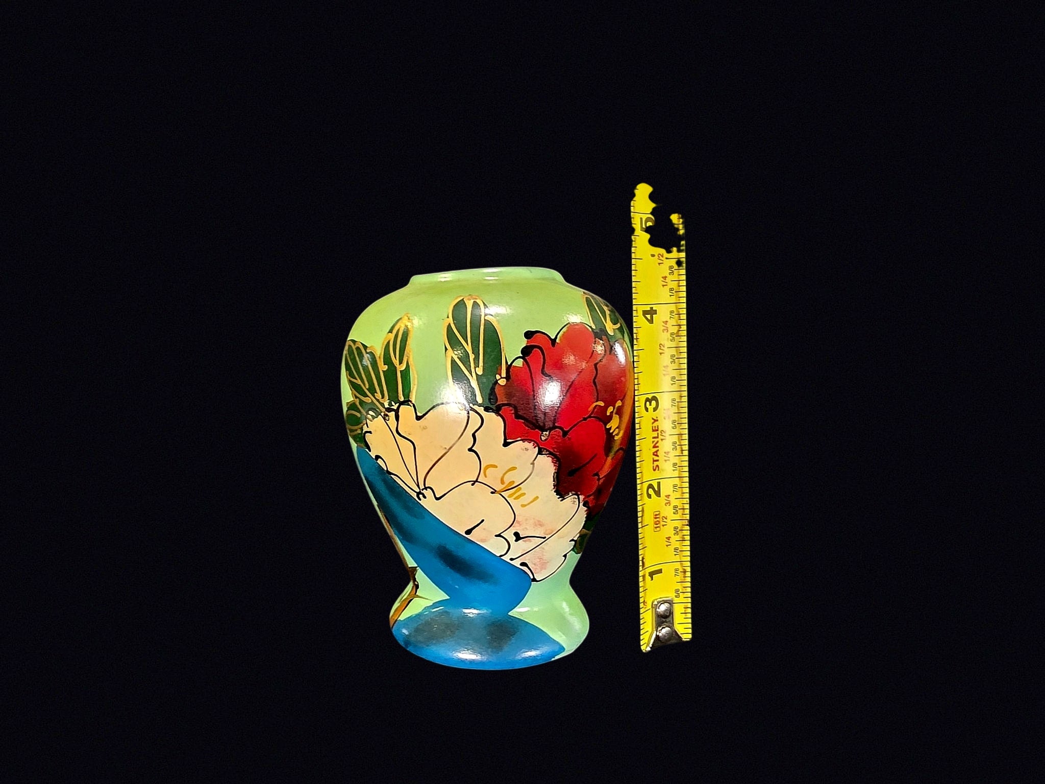 Midcentury Hand Painted Floral Pottery Vase