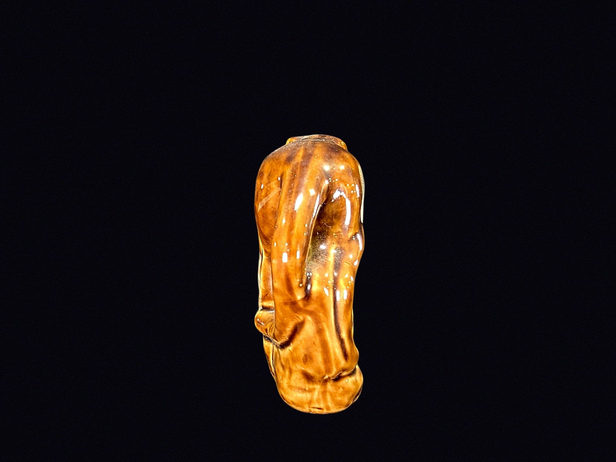 MCM Brown Drip Glaze Ceramic Panther on Rock