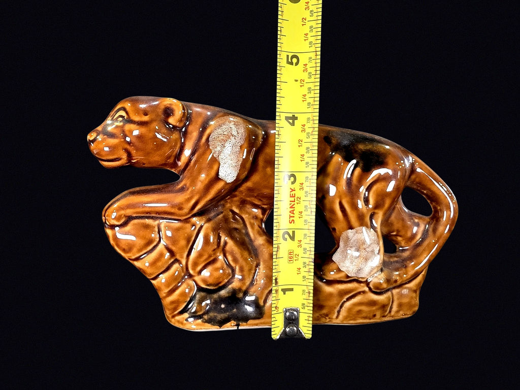 MCM Brown Drip Glaze Ceramic Panther on Rock
