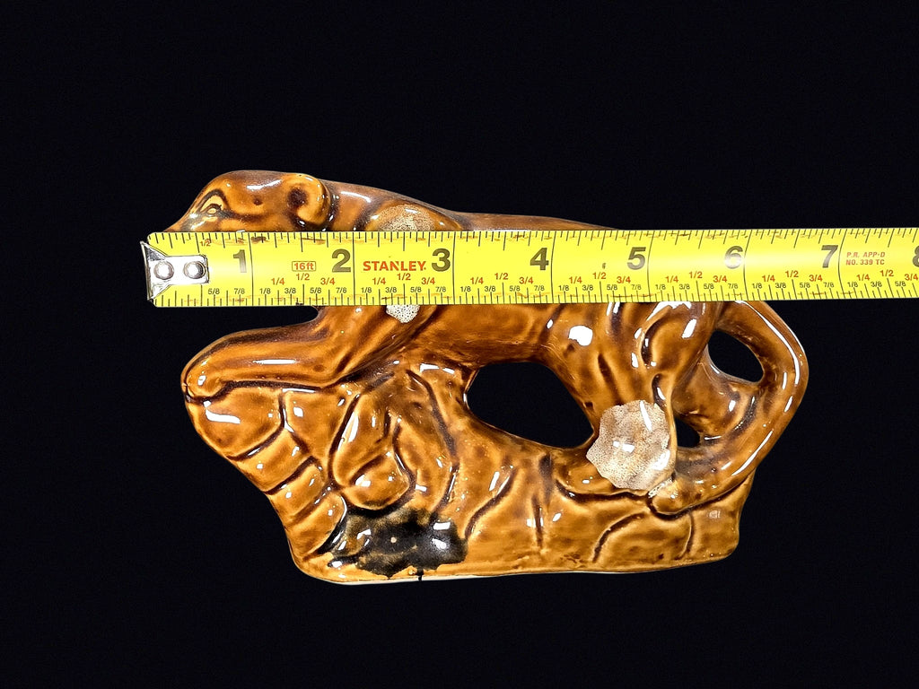 MCM Brown Drip Glaze Ceramic Panther on Rock