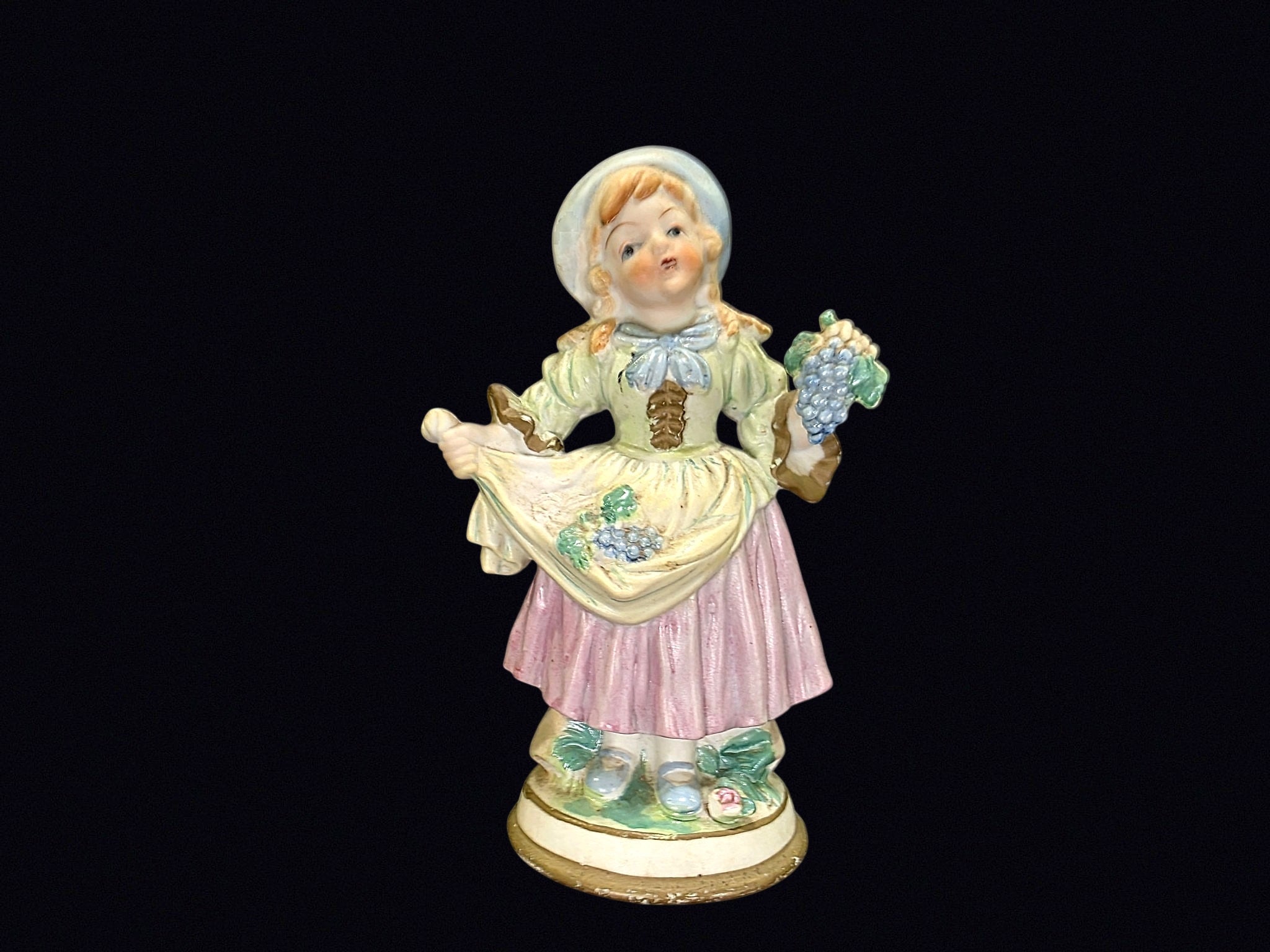 Japan Bisque Girl with Grapes Figurine