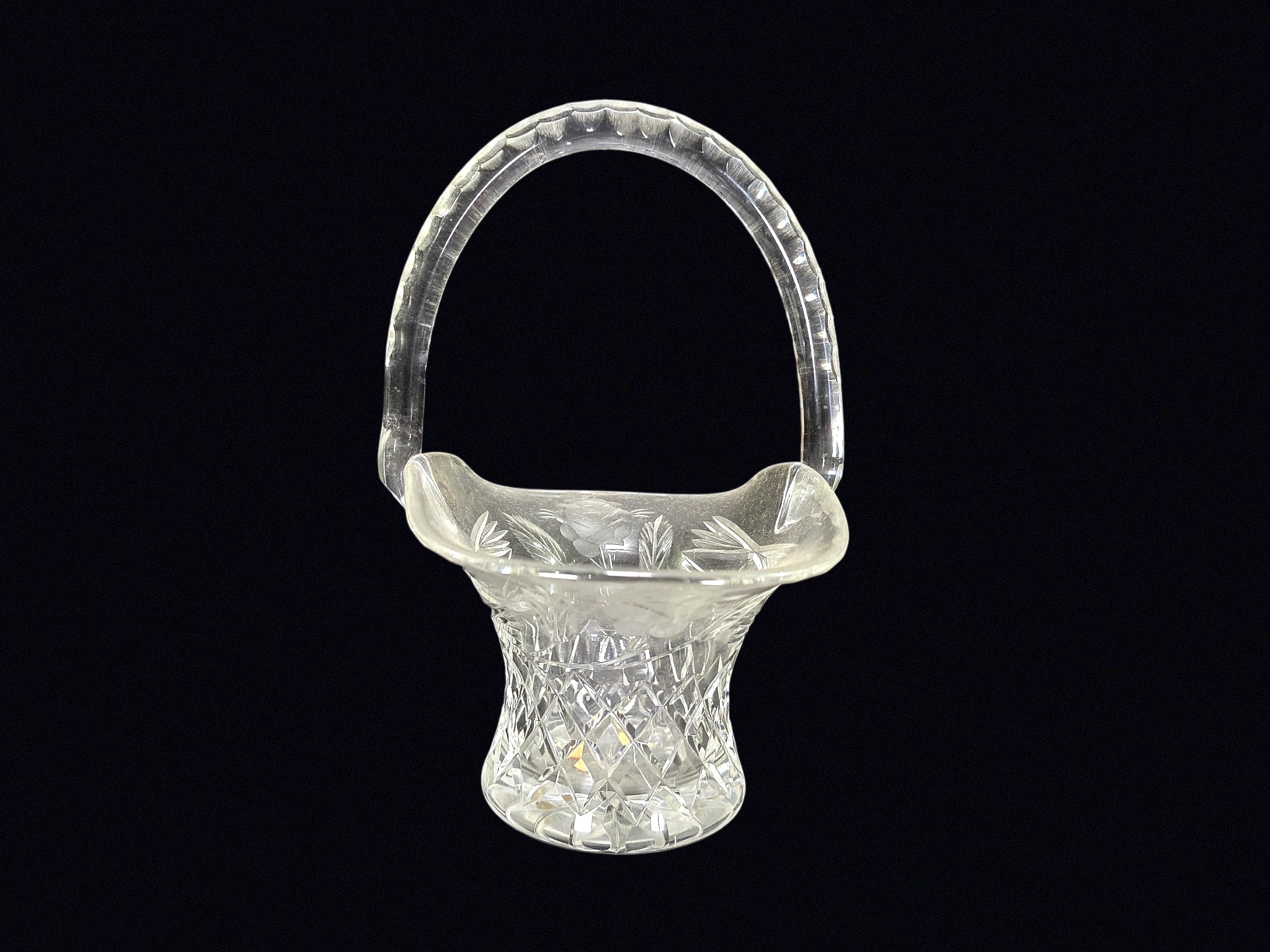 Cut Lead Crystal Bride's Basket Mid-Late 20thC