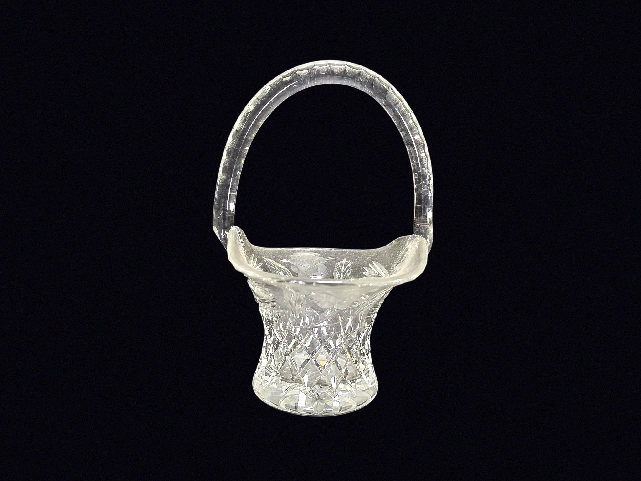 Cut Lead Crystal Bride's Basket Mid-Late 20thC