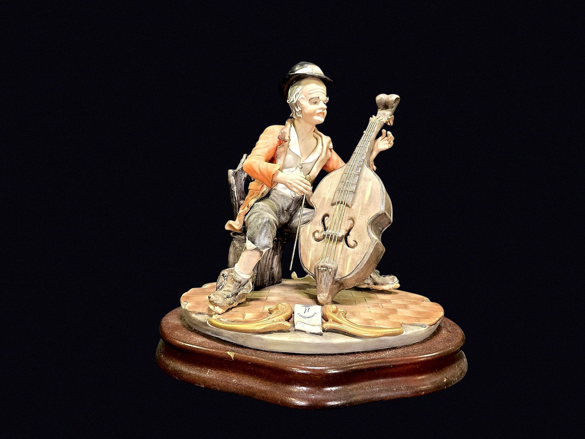 Capodimonte-Style Porcelain Hobo Bassist c1970