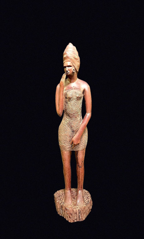 African Carved Hardwood Woman Figure 22in