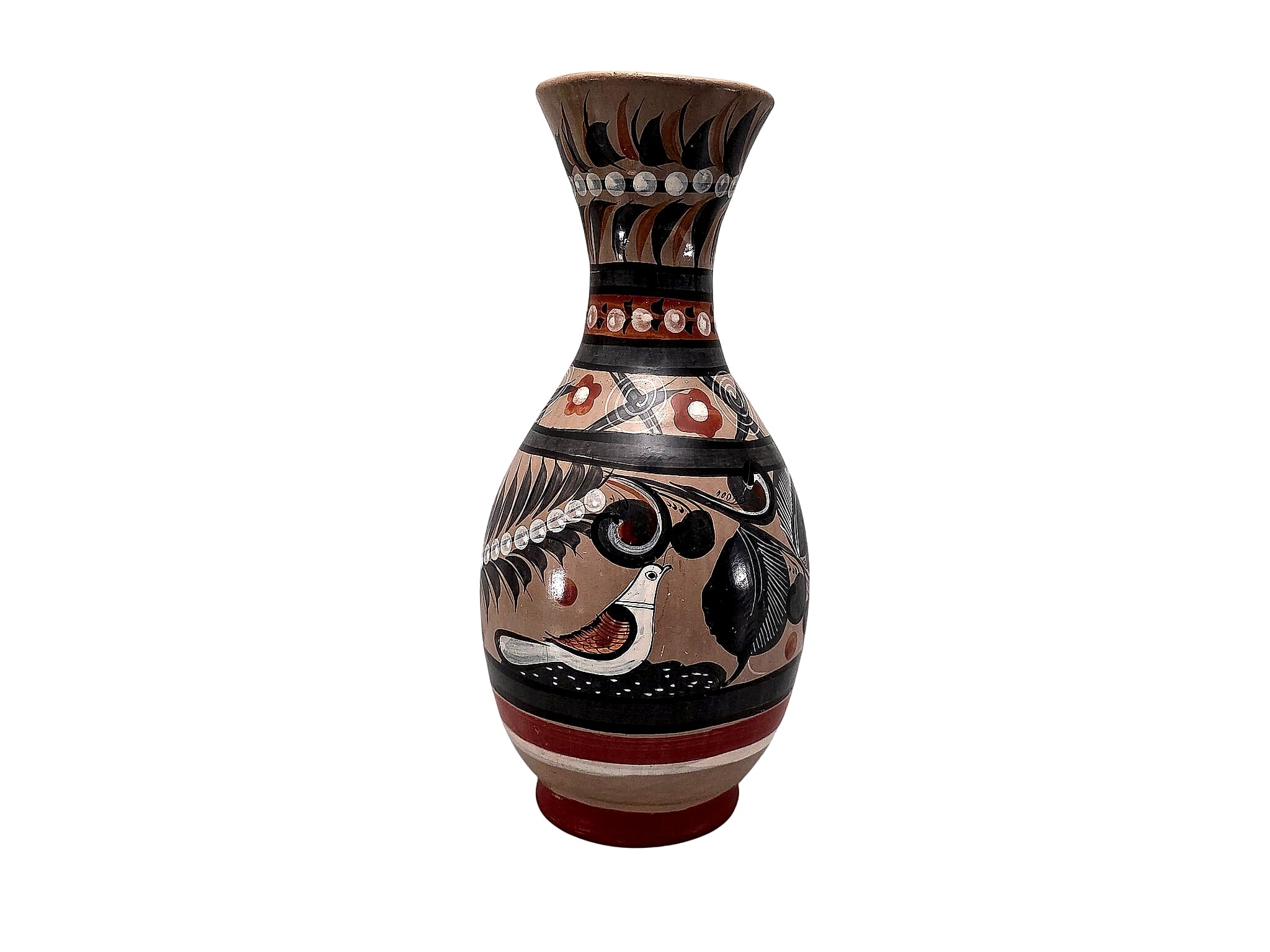 Tonala Mexican Burnished Pottery Bird Vase 11.5"