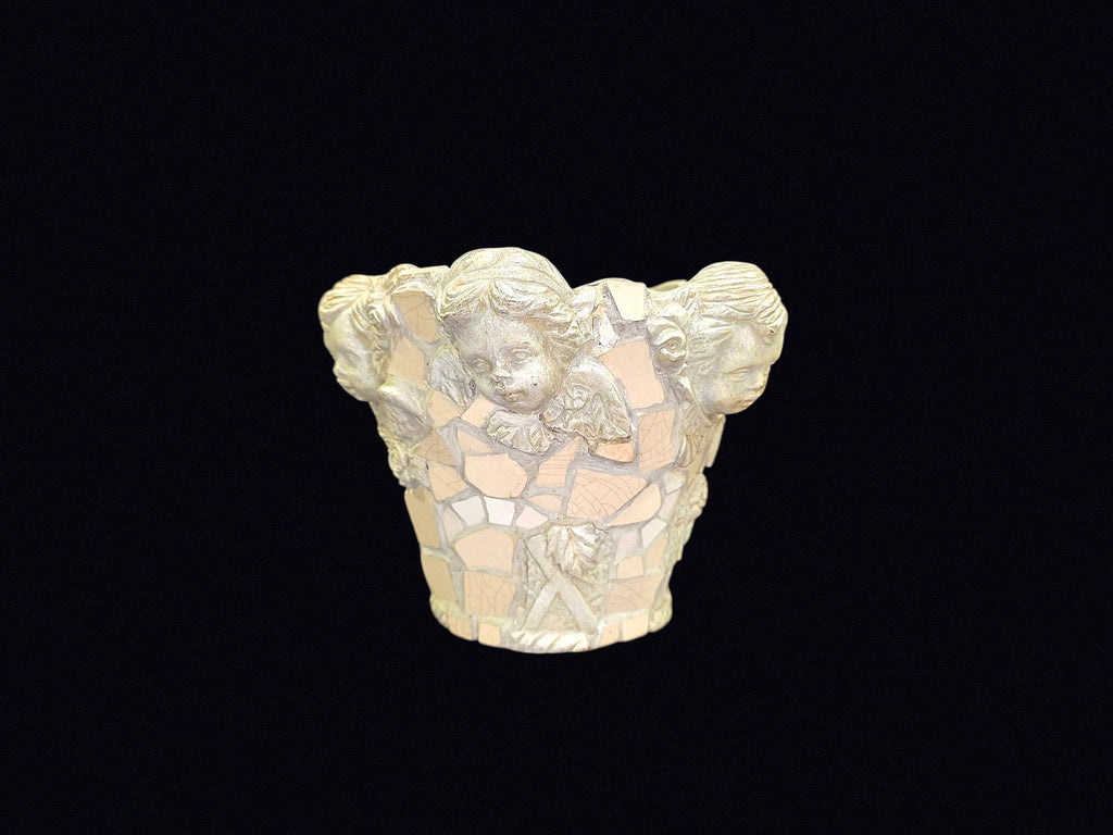 Mosaic Cherub Planter Mother of Pearl Resin