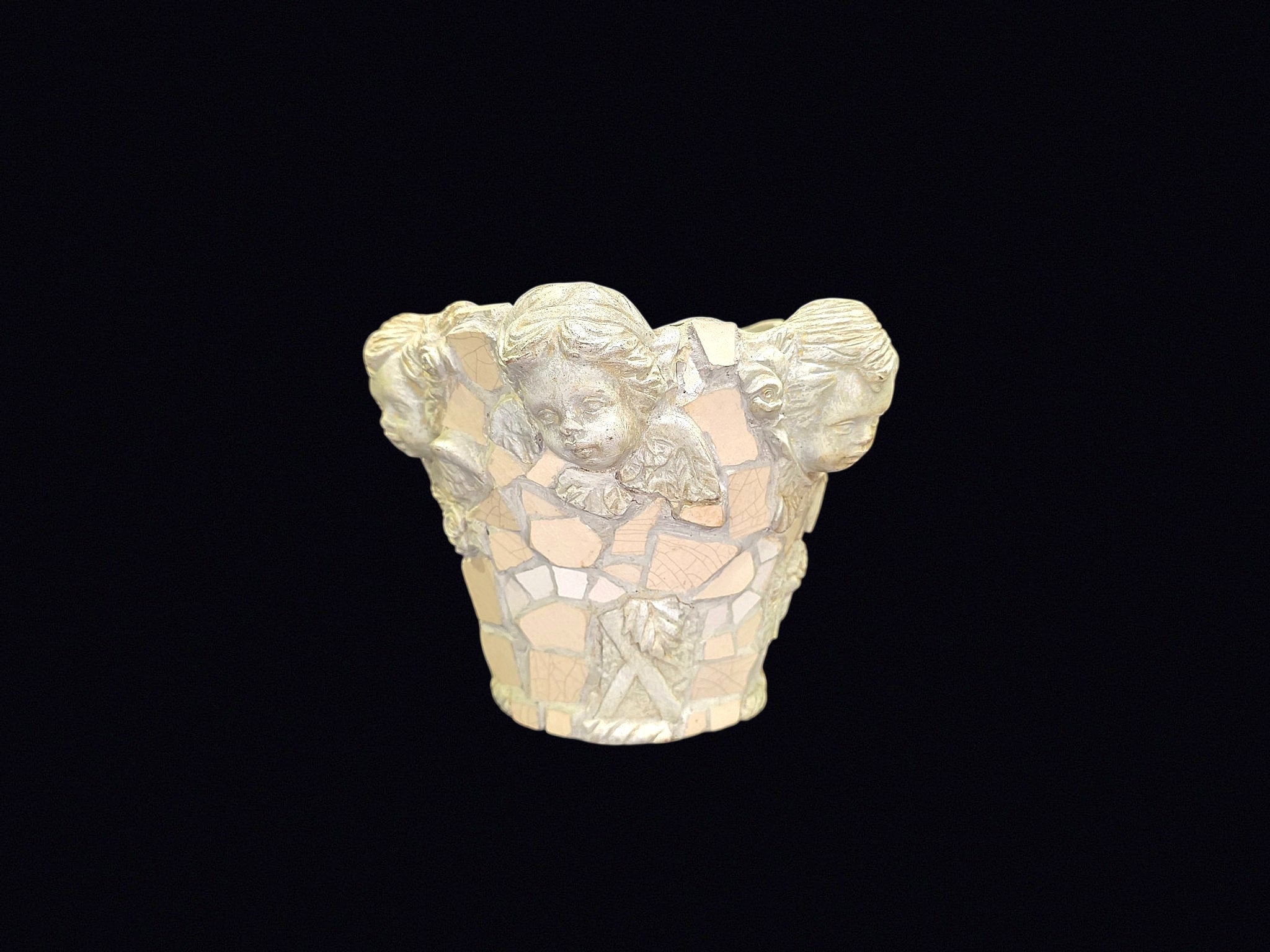 Mosaic Cherub Planter Mother of Pearl Resin