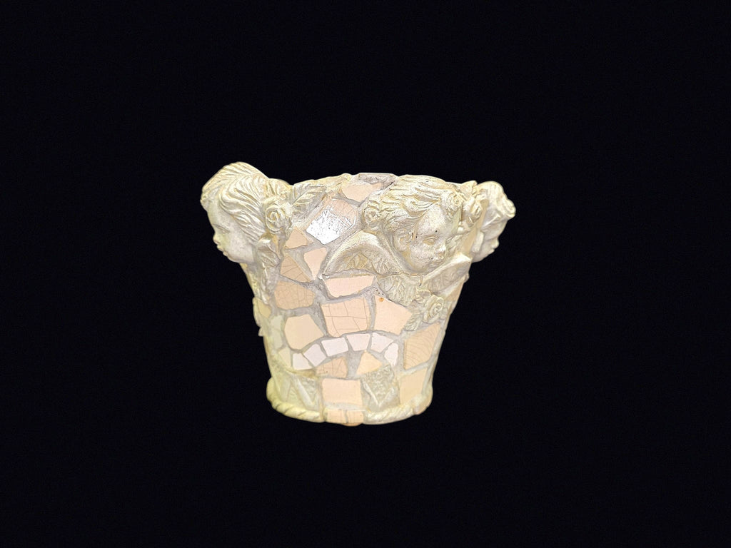 Mosaic Cherub Planter Mother of Pearl Resin