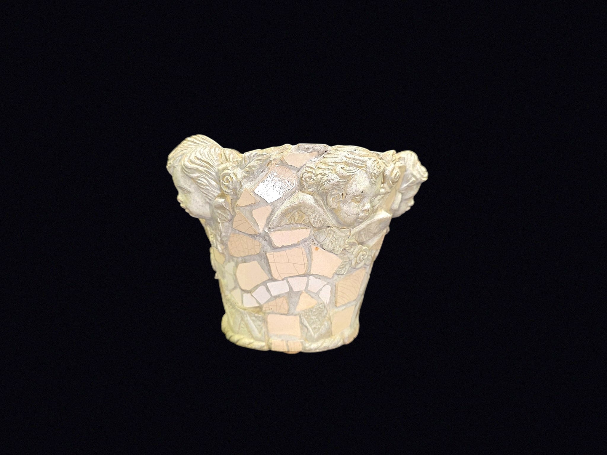 Mosaic Cherub Planter Mother of Pearl Resin