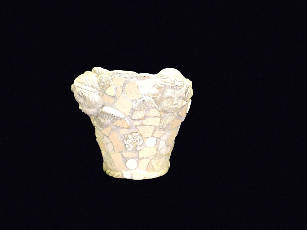Mosaic Cherub Planter Mother of Pearl Resin